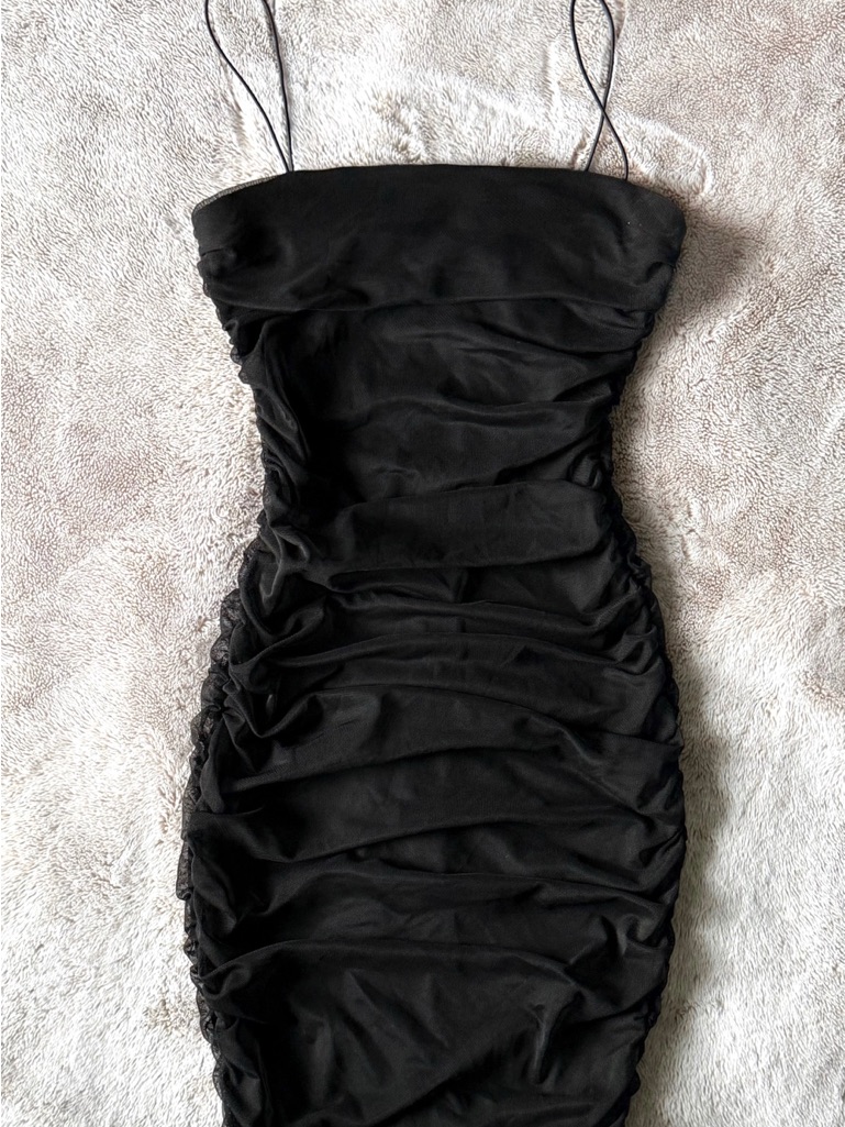 Maxi Black Ruched Bodycon Dress